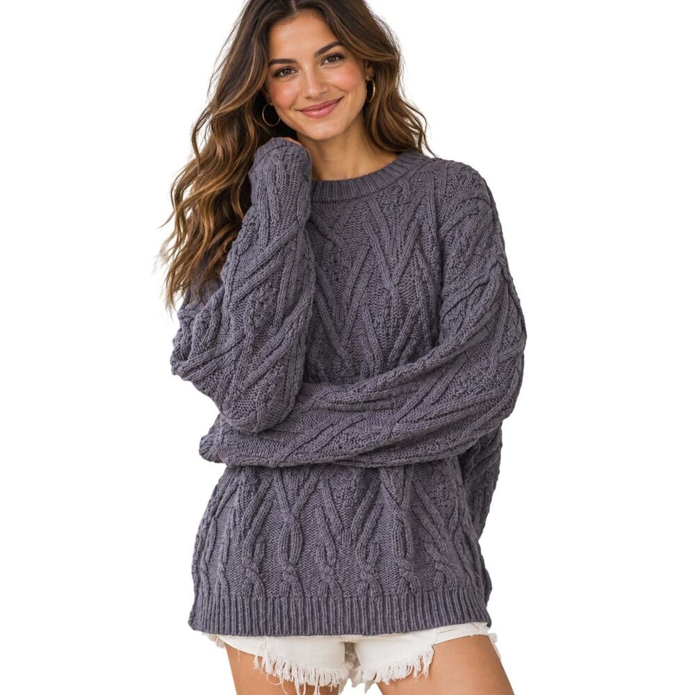 Free People Isla Cable Stitch Tunic Sweater Womesn Medium Shaded Rock Gray Cozy